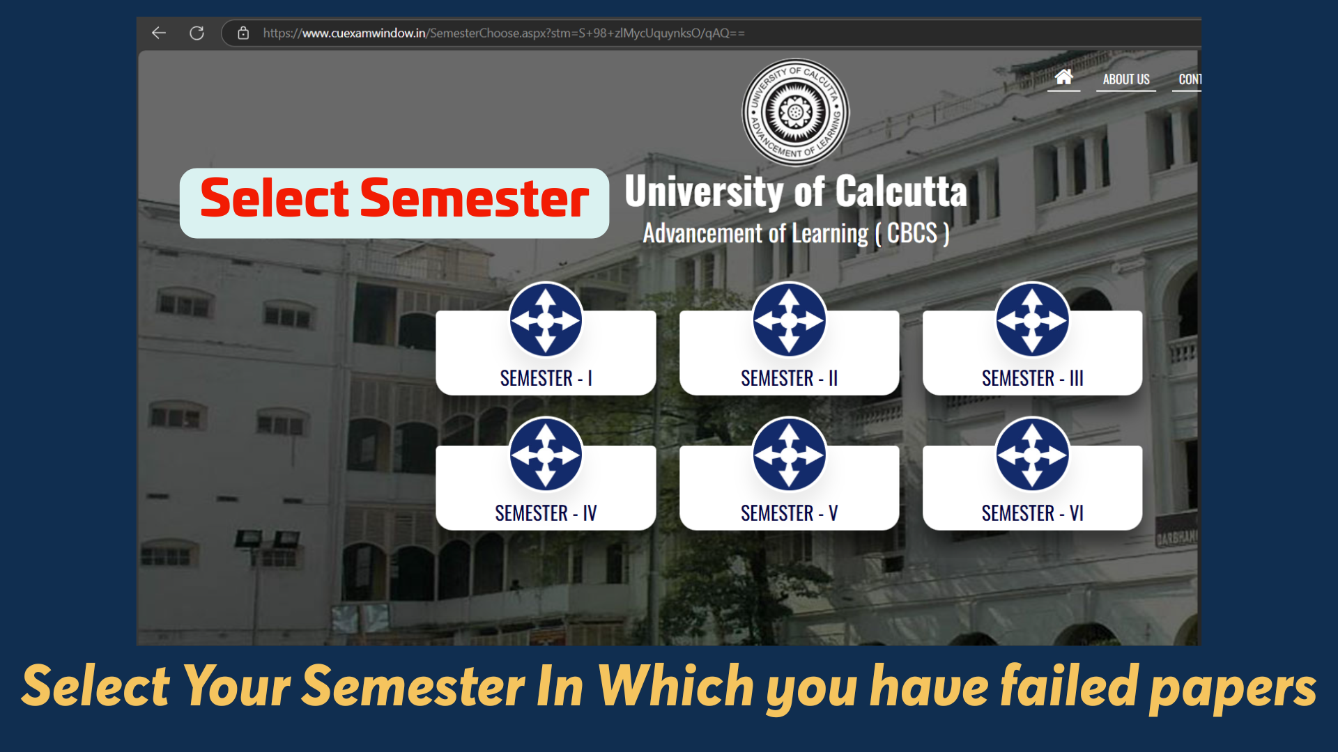 Course and semester selection screen