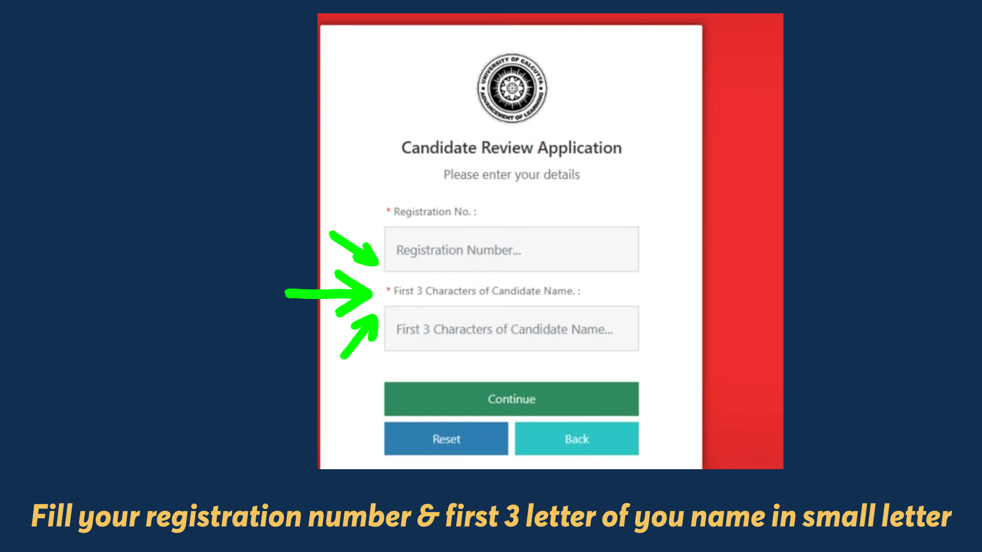Registration details entry screen