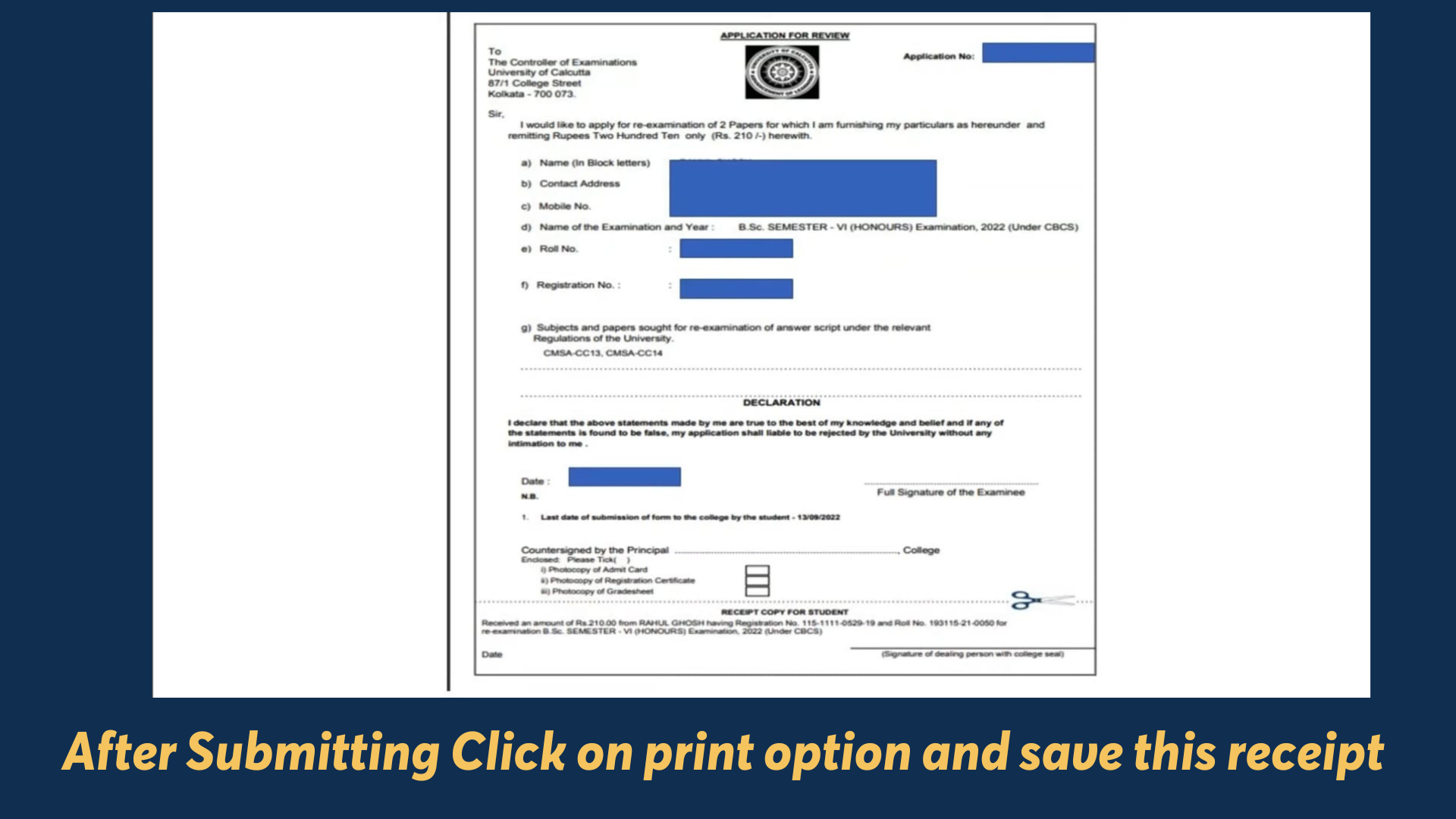 Print and save receipt screen
